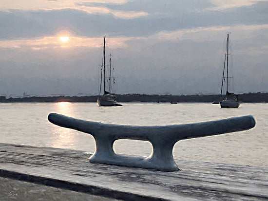 Lori Deiter LD3800 - LD3800 - Sunset's Silent Song - 16x12 dock cleat, sunset, boats, harbor, nautical, ocean scene from Penny Lane