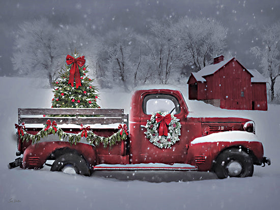 Lori Deiter LD3832 - LD3832 - Ready for Christmas     - 16x12 vintage red truck, Christmas tree, wreath, snow, winter landscape, red barn, pine garlands, festive lights, holiday decor from Penny Lane