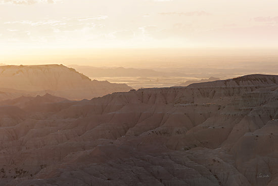 Lori Deiter LD3855 - LD3855 - Badlands' Last Kiss - 18x12 sunset, mountains, dramatic light, nature, landscape, horizon, warm colors, tranquility, cliffs, scenic view from Penny Lane