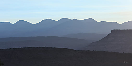 Lori Deiter LD3868 - LD3868 - Mountain Mirage - 18x9 desert mesa silhouettes, blue mountains, twilight haze, layered horizon, arid terrain, dusk lighting, Colorado Plateau from Penny Lane