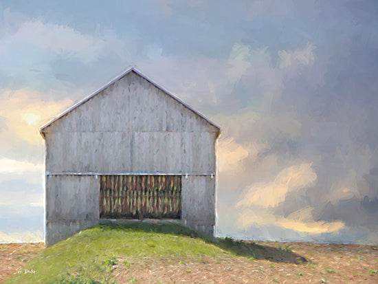 Lori Deiter LD3886 - LD3886 - Lone Barn with Tobacco - 16x12 tobacco barn, rural, farmland, green hill, sunset, nature, rustic, painterly, classic architecture from Penny Lane