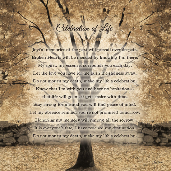 Lori Deiter LD3909 - LD3909 - Celebration of Life Tree - 12x12 inspirational poem, Celebration of Life, autumn tree, golden leaves, positive message, grief, bereavement, typography from Penny Lane