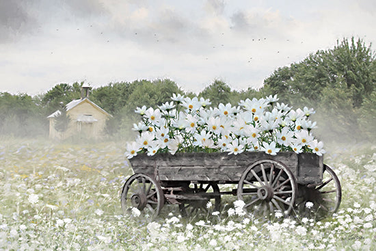 Lori Deiter LD3954 - LD3954 - Bouquet on Wheels - 18x12 flower cart, rustic wagon, white flowers, country charm, floral, vintage, nature, rural from Penny Lane