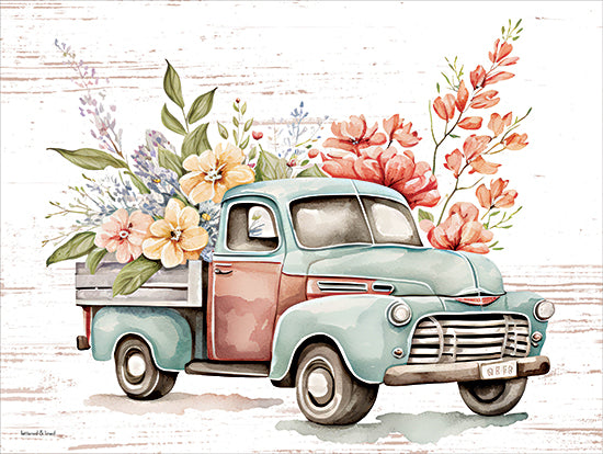 lettered & lined LET1087 - LET1087 - Vintage Flower Truck VI - 16x12 old truck, floral arrangement, pastel flowers, farmhouse style from Penny Lane