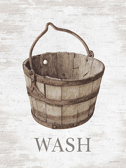 lettered & lined LET1103 - LET1103 - Heirloom Laundry - Wash - 12x16 vintage wooden bucket, rustic decor, wash bucket, farmhouse style, antique illustration, wooden texture from Penny Lane