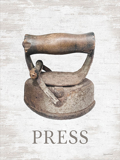 lettered & lined LET1106 - LET1106 - Heirloom Laundry - Press - 12x16 old iron, antique pressing iron, rustic laundry tools, vintage household items, farmhouse style decor from Penny Lane