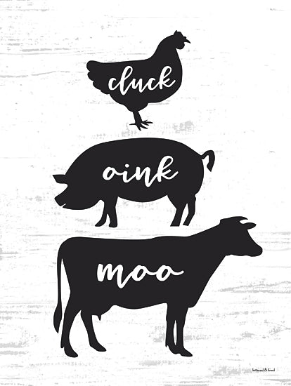 lettered & lined LET1134 - LET1134 - Cluck, Oink, Moo - 12x16 Farm animals, chicken, pig, cow, animal sounds, cluck oink moo, silhouette art, rustic animal print, farm themed wall decor from Penny Lane