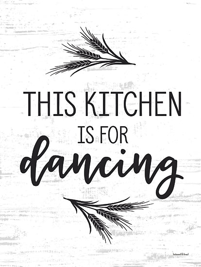 lettered & lined LET1146 - LET1146 - This Kitchen is for Dancing - 12x16 this kitchen is for dancing, kitchen quote art, farmhouse kitchen sign, rustic white wood background, black script typography, country home decor, modern farmhouse wall art from Penny Lane