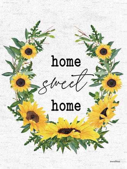 lettered & lined LET1190 - LET1190 - Home Sweet Home - 12x16 sunflowers, home sweet home, floral wreath, yellow flowers, greenery, country decor, rustic style, farmhouse print, inspirational text from Penny Lane