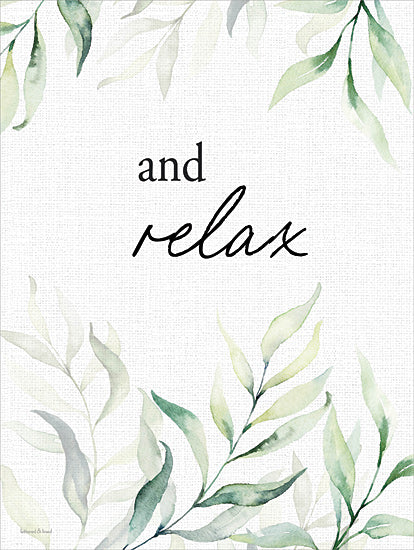 lettered & lined LET1203 - LET1203 - and Relax - 12x16 green leaves, botanical watercolor, and relax, inspirational text, peaceful decor, spa bathroom print from Penny Lane