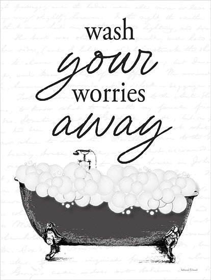 lettered & lined LET1219 - LET1219 - Wash Your Worries Away Bathtub - 12x16 bathtub with bubbles, wash your worries away, vintage tub, relaxing quote, mental wellness, spa atmosphere, bathroom decor from Penny Lane