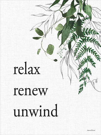 lettered & lined LET1222 - LET1222 - Relax, Renew, Unwind - 12x16 relax renew unwind, natural illustration, spa art, botanical leaves, elegant design, calming quote, foliage print from Penny Lane