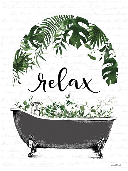 lettered & lined LET1223 - LET1223 - Greenery Relax Bathtub - 12x16 Relax, greenery, tropical leaves, bathtub illustration, botanical, calming decor, nature-inspired, spa aesthetic, natural foliage, plant decor from Penny Lane