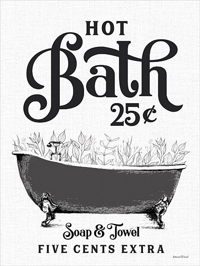 lettered & lined LET1224 - LET1224 - Hot Bath Bathtub Sketch - 12x16 Vintage bath sign, clawfoot tub, hot bath advertisement, retro typography, botanical sketch, black and white style, rustic bath art from Penny Lane