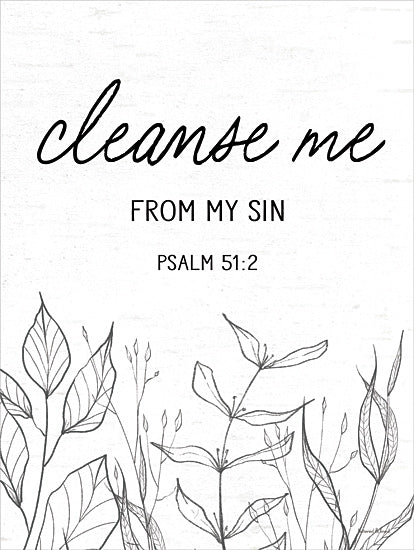 lettered & lined LET1230 - LET1230 - Cleanse Me - 12x16 Psalm 51:2, cleanse me, spiritual artwork, religious scripture, sin cleansing, Christian quote, scripture wall art, hand lettering, botanical background, faith, monochrome leaves from Penny Lane