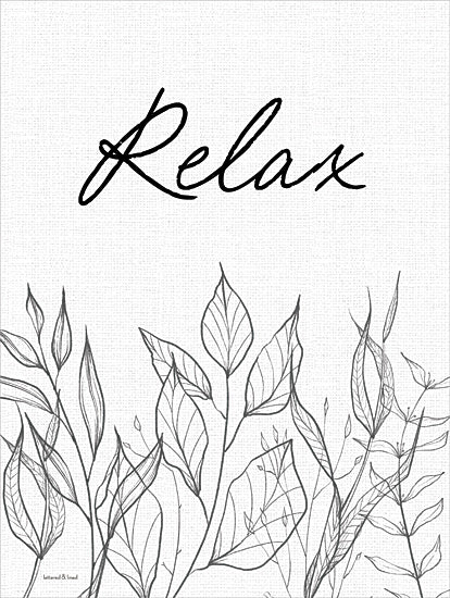 lettered & lined LET1234 - LET1234 - Leaf Sketch Relax - 12x16 Relax, hand-drawn leaves, black and white, calming print, tranquil message, minimalistic nature art, sketch style, typography decor from Penny Lane