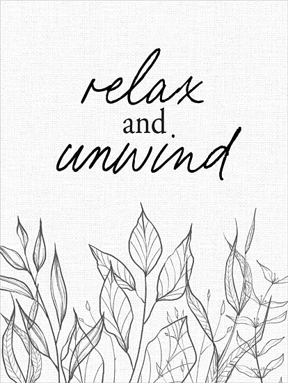 lettered & lined LET1239 - LET1239 - Relax and Unwind - 12x16 relax, unwind, inspirational quote, self-care, nature line art, foliage sketch, calming message, botanical art from Penny Lane