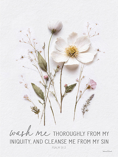 lettered & lined LET1241 - LET1241 - Wash Me Pressed Flowers - 12x16 Psalm quote, religious floral art, cleanse message, Christian verse, soft flower design, Bible verse art, spiritual decor from Penny Lane