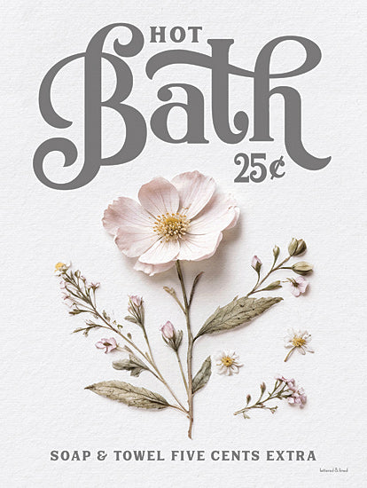 lettered & lined LET1243 - LET1243 - Hot Bath Pressed Flowers I - 12x16 Vintage bath sign, botanical flowers, retro ad style, pastel flower illustration, soft floral aesthetic, hot bath humor from Penny Lane