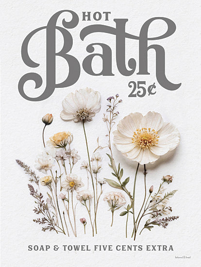 lettered & lined LET1244 - LET1244 - Hot Bath Pressed Flowers II - 12x16 Retro bath pricing sign, delicate florals, feminine design, old-fashioned style, soft color palette, botanical decor from Penny Lane