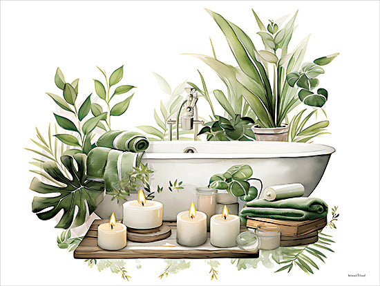lettered & lined LET1258 - LET1258 - Botanical Bliss - 16x12 spa bath, green plants, candles, rolled towels, self-care corner, white background, relaxing setup, eucalyptus from Penny Lane