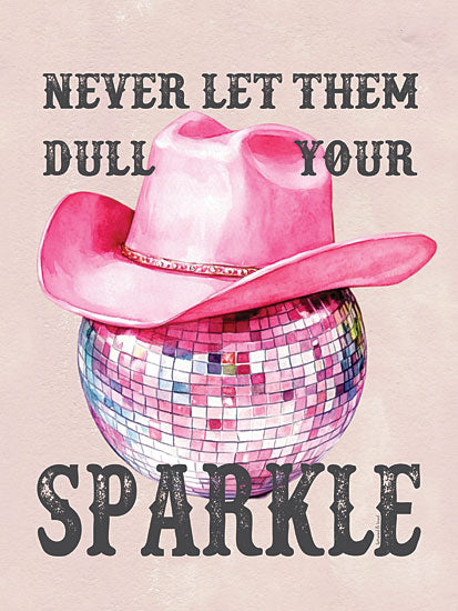lettered & lined LET1277 - LET1277 - Cowgirl Sparkle II - 12x16 sparkle message, disco ball with cowgirl hat, pink western accessory, inspirational feminine art, glamorous rodeo theme, quote print from Penny Lane