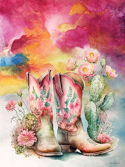 lettered & lined LET1300 - LET1300 - Western Charm - 12x16 cowgirl boots, floral embroidery, cactus, watercolor art, colorful background, desert flora, detailed boot design, feminine touch from Penny Lane