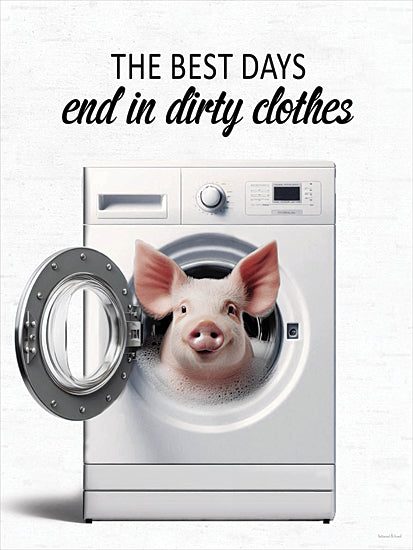 lettered & lined LET1302 - LET1302 - The Best Days Pig - 12x16 funny pig, washing machine, laundry pun, humorous animal art, piglet bubbles, laundry day, cartoon pig from Penny Lane