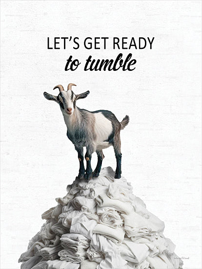 lettered & lined LET1326 - LET1326 - Let's Get Ready to Tumble Goad - 12x16 goat, pile of laundry, tumble, funny, pun, humor, whimsical, typography from Penny Lane