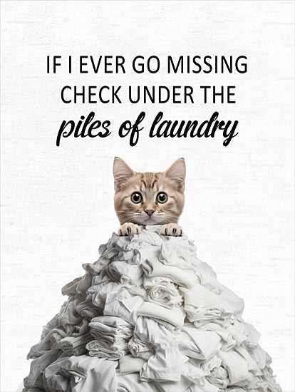 lettered & lined LET1329 - LET1329 - Piles of Laundry Cat - 12x16 cat, pile of laundry, missing, funny, pun, humor, whimsical, typography from Penny Lane