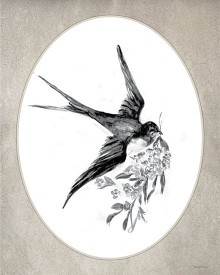 lettered & lined LET1366 - LET1366 - In Flight II  - 12x16 bird, floral, black and white, vintage, nature, botanical from Penny Lane