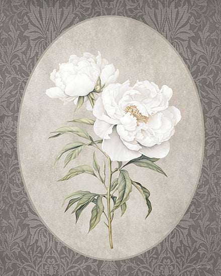 lettered & lined LET1372 - LET1372 - Simple Beauty  - 12x16 white peony illustration, vintage floral, botanical art, elegant flower, detailed petals, green foliage, ornate background, Victorian style from Penny Lane