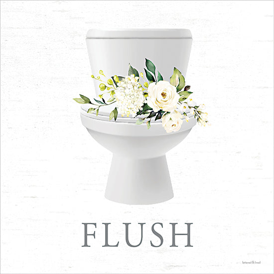 lettered & lined LET1388 - LET1388 - White Floral Flush Bath Set 1 - 12x12 floral, typography, bathroom decor, watercolor flowers, white roses, greenery, toilet, humorous, minimalist from Penny Lane