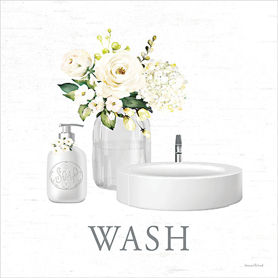 lettered & lined LET1390 - LET1390 - White Floral Wash Bath Set 3 - 12x12 floral, typography, bathroom decor, watercolor flowers, white roses, greenery, sink, wash, minimalist from Penny Lane