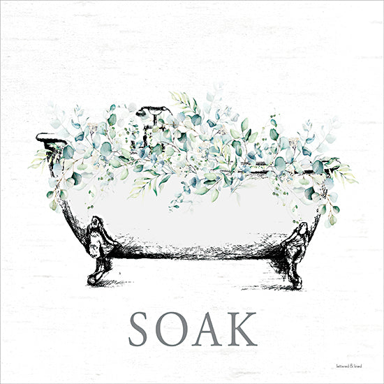 lettered & lined LET1392 - LET1392 - Eucalyptus Soak Bath Set 2 - 12x12 floral, typography, bathroom decor, watercolor flowers, white roses, greenery, bathtub, minimalist from Penny Lane