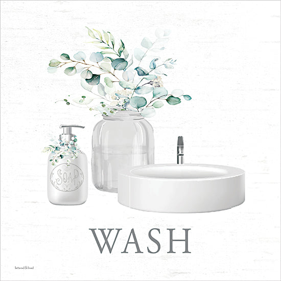 lettered & lined LET1393 - LET1393 - Eucalyptus Wash Bath Set 3 - 12x12 floral, typography, bathroom decor, watercolor flowers, white roses, greenery, sink, minimalist from Penny Lane