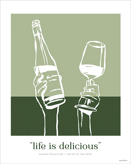lettered & lined LET1428 - LET1428 - Life is Delicious - 12x16 wine bottle, wine glass, life is delicious, beverage illustration from Penny Lane