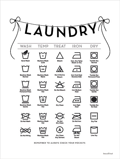 lettered & lined LET1456 - LET1456 - Laundry Symbols I - Bow Series - 12x16 laundry room sign, washing symbols chart, farmhouse laundry decor, typography wall art from Penny Lane