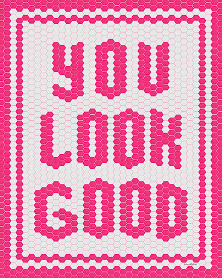 lettered & lined LET1509 - LET1509 - You Look Good     - 12x16 compliment message, mosaic design, pink hex pattern, flattering phrase, stylish tile art, graphic typography, modern decor from Penny Lane