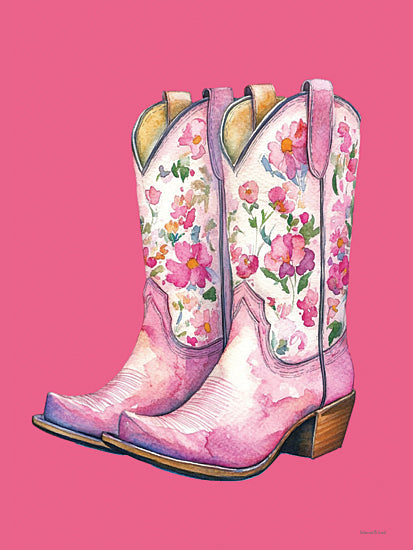 lettered & lined LET1523 - LET1523 - Pink Floral Boots - 12x16 pink floral cowboy boots, western fashion, watercolor boots from Penny Lane