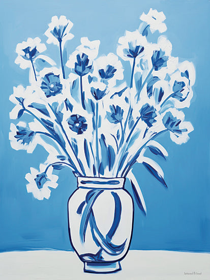 lettered & lined LET1562 - LET1562 - Blue Blooms - 12x16 blue and white floral bouquet, mason jar vase, delft style flowers, decorative still life, botanical illustration, farmhouse decor, painterly brush strokes, contemporary floral art from Penny Lane