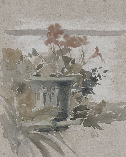 lettered & lined LET1589 - LET1589 - Flowers on the Terrace  - 12x16 watercolor floral arrangement, soft neutral tones, vase of flowers, minimalist botanical art, muted blush blooms, rustic elegance, delicate brush strokes, airy composition, neutral decor artwork from Penny Lane