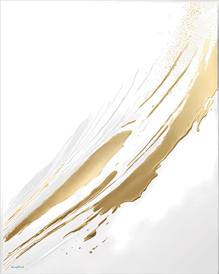 lettered & lined LET1604 - LET1604 - Golden Flow II - 12x16 abstract gold brush strokes, metallic gold paint, white background, modern minimal art, textured paint streaks, contemporary wall art, neutral decor, luxury accent, painterly splatter, fluid motion artwork from Penny Lane
