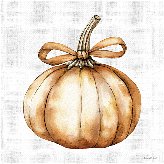 lettered & lined LET1607 - LET1607 - Autumn Bows 2 - 12x12 orange pumpkin, autumn harvest, rustic farmhouse decor, fall season art, pumpkin with ribbon bow, thanksgiving decoration, country style illustration, warm neutral tones from Penny Lane