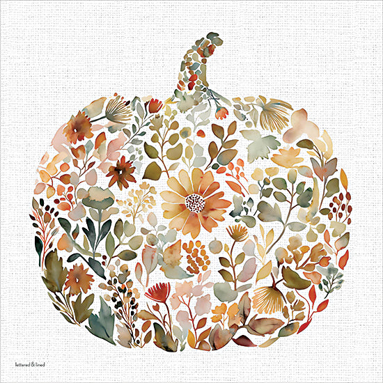 lettered & lined LET1622 - LET1622 - Pumpkin and Petals 3 - 12x12 gingham pumpkin watercolor, plaid fall decor, pastel autumn art, farmhouse pumpkin illustration, country style harvest decor, thanksgiving wall art, vintage inspired design, soft neutral palette, floral pumpkin accent from Penny Lane
