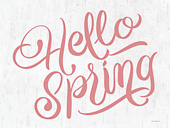 lettered & lined LET582 - LET582 - Hello Spring      - 16x12 hello spring, seasonal greeting, pink typography, hand lettering, springtime, cheerful design, welcome spring from Penny Lane