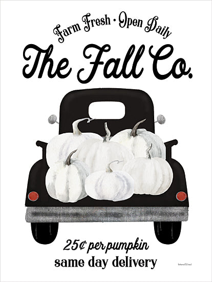 lettered & lined LET705 - LET705 - The Fall Co. Pumpkin Truck - 12x16 vintage fall truck art, pumpkins in pickup truck, rustic fall decor, farm fresh sign, white pumpkins, seasonal illustration from Penny Lane