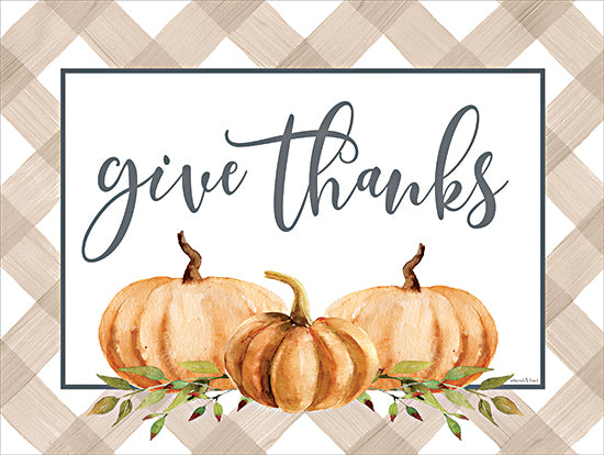 lettered & lined LET720 - LET720 - Give Thanks    - 16x12 thanksgiving wall art, give thanks sign, watercolor pumpkins, autumn harvest theme, gratitude decor, farmhouse thanksgiving from Penny Lane