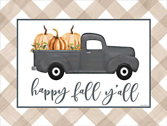 lettered & lined LET721 - LET721 - Happy Fall Y'All   - 16x12 happy fall y'all sign, pickup truck with pumpkins, watercolor fall decor, rustic farmhouse art, autumn greeting wall art from Penny Lane