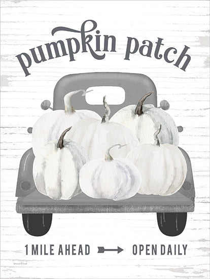 lettered & lined LET724 - LET724 - Pumpkin Patch   - 12x16 pumpkin patch, fall decor, watercolor truck, white pumpkins, rustic vehicle, vintage fall signage, autumn harvest, farm advertisement, seasonal art from Penny Lane